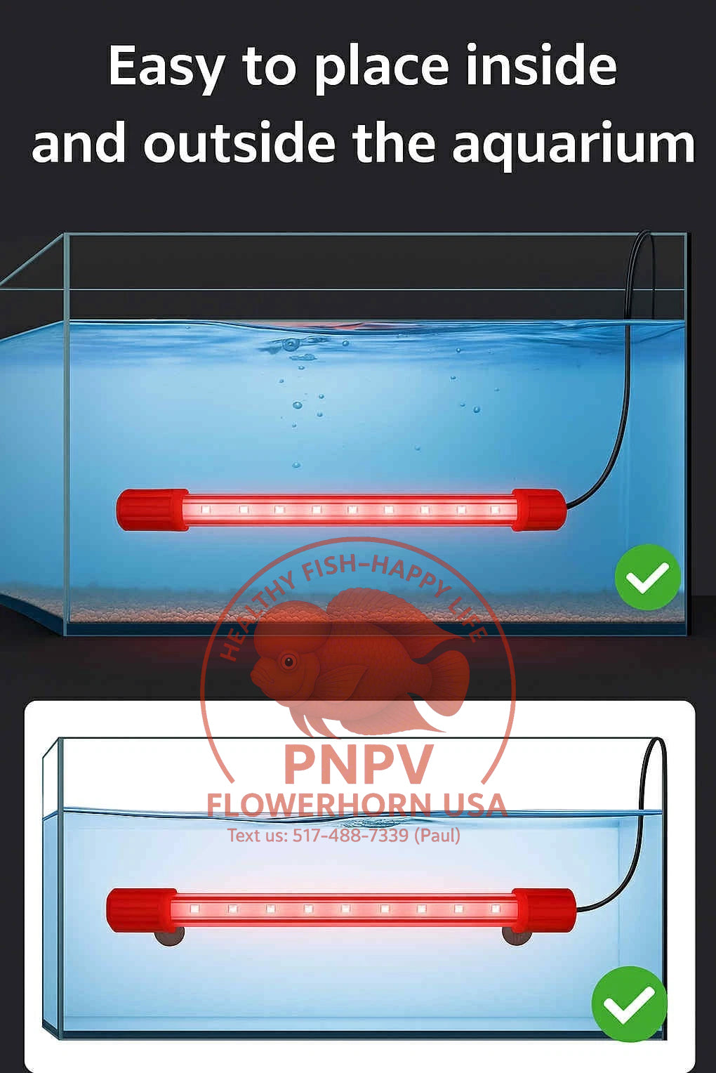 AQUA LED Light 20 inch – Enhances Fish Red Color Without Tinting Water – Boosts Red Pigment for Arowana, Kamfa, Super Red Monkey